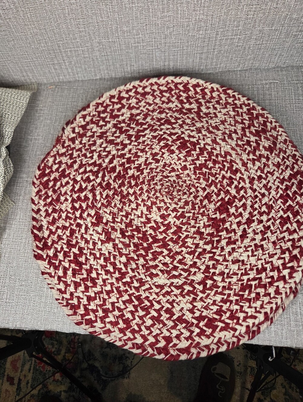 NEW 4 Balsam & Fir Trading Co. Red White Silver Woven Round Placemats